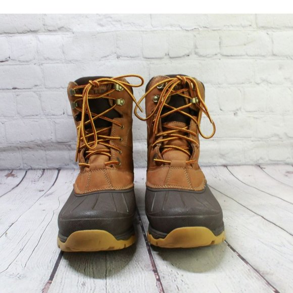 LL Bean Brown Leather Waterproof Insulated Ankle Duck Boots Size 11.5 M - Picture 4 of 9